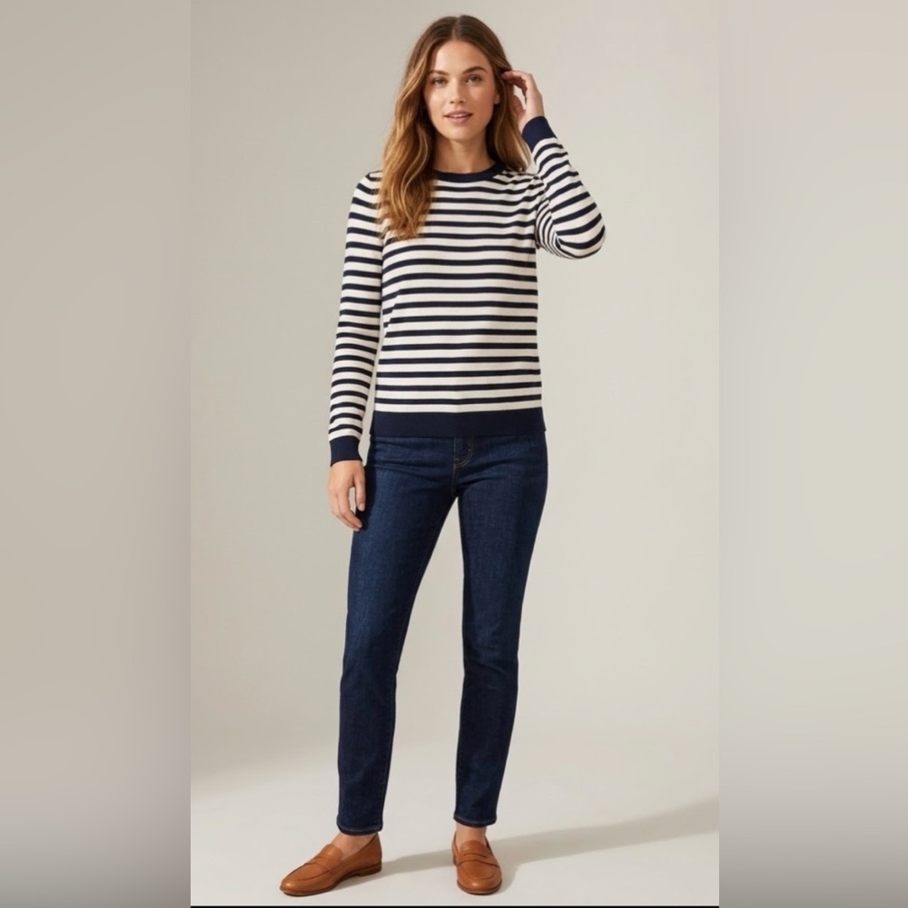 NWT J.Crew Teddie Striped Sweater S Navy White 100% Cotton AW715